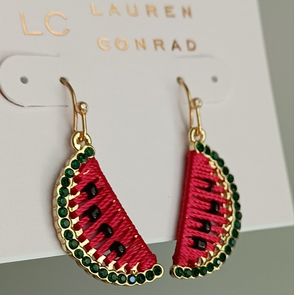 LC Lauren Conrad Gold Tone Threaded Watermelon Drop Earrings - Picture 4 of 5